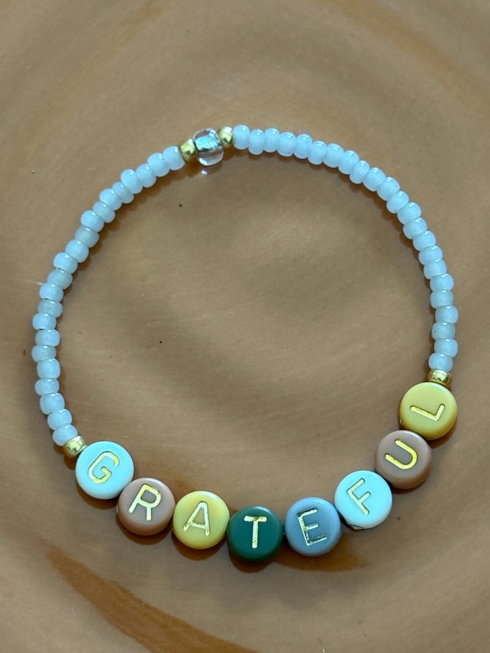 NEW "Grateful" Handmade Stretch Bracelet Glass Beads Child & Adult Size